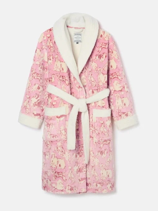 Matilda Pink Fleece Lined Striped Dressing Gown
