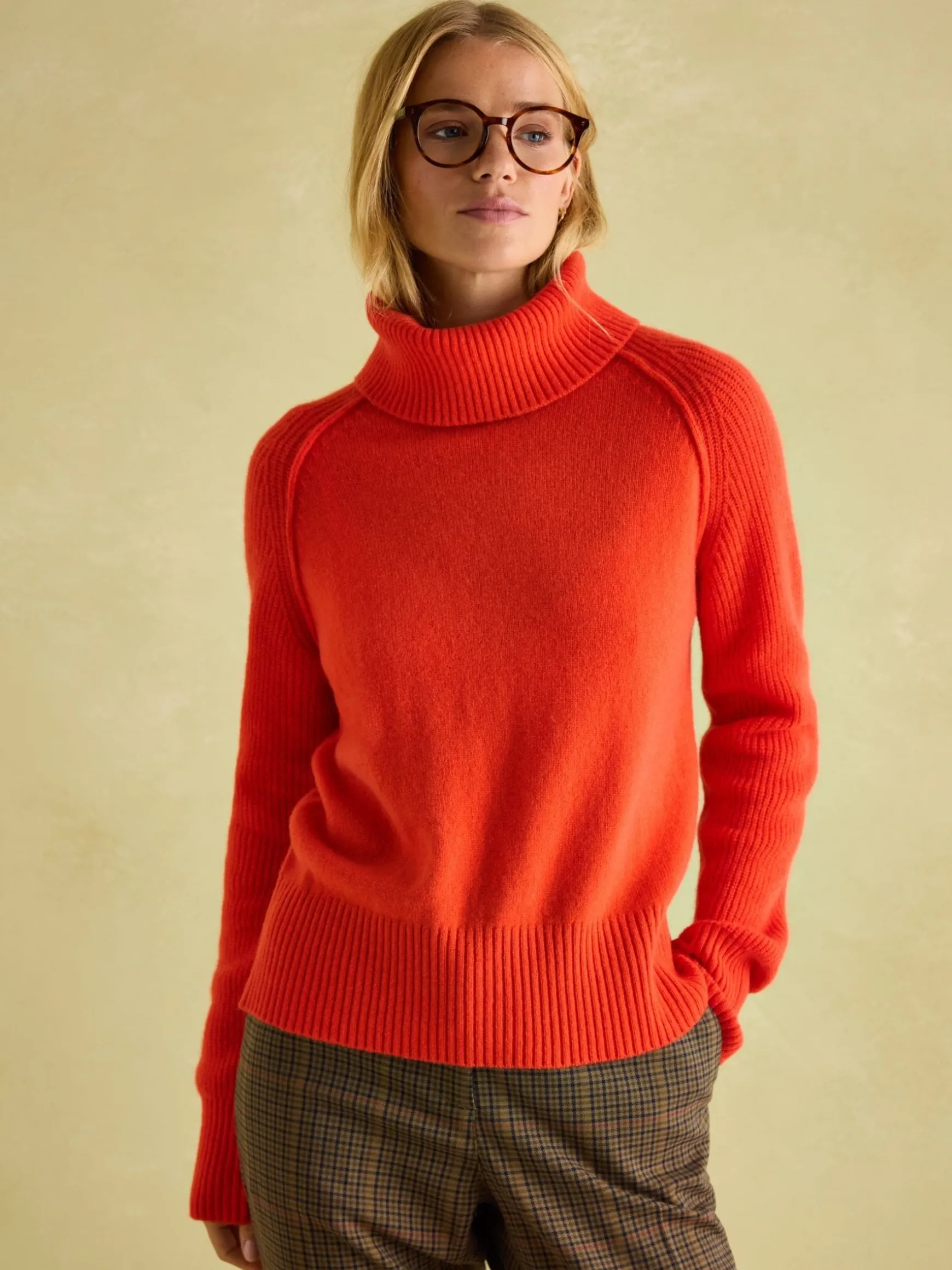 May Orange Merino Wool Jumper with Detachable Roll Neck