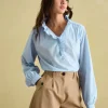 Melanie Blue/White Cotton Ruffle Blouse