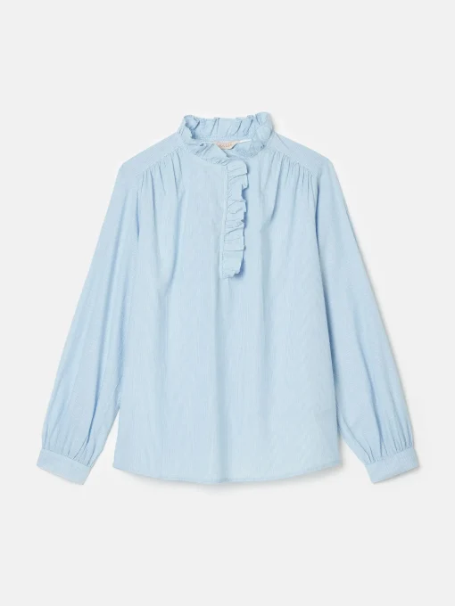 Melanie Blue/White Cotton Ruffle Blouse