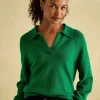 Mia Green Pointelle Jumper with Open Collar