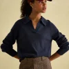 Mia Navy Blue Pointelle Jumper with Open Collar