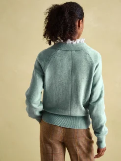 Mia Teal Blue Pointelle Jumper with Open Collar