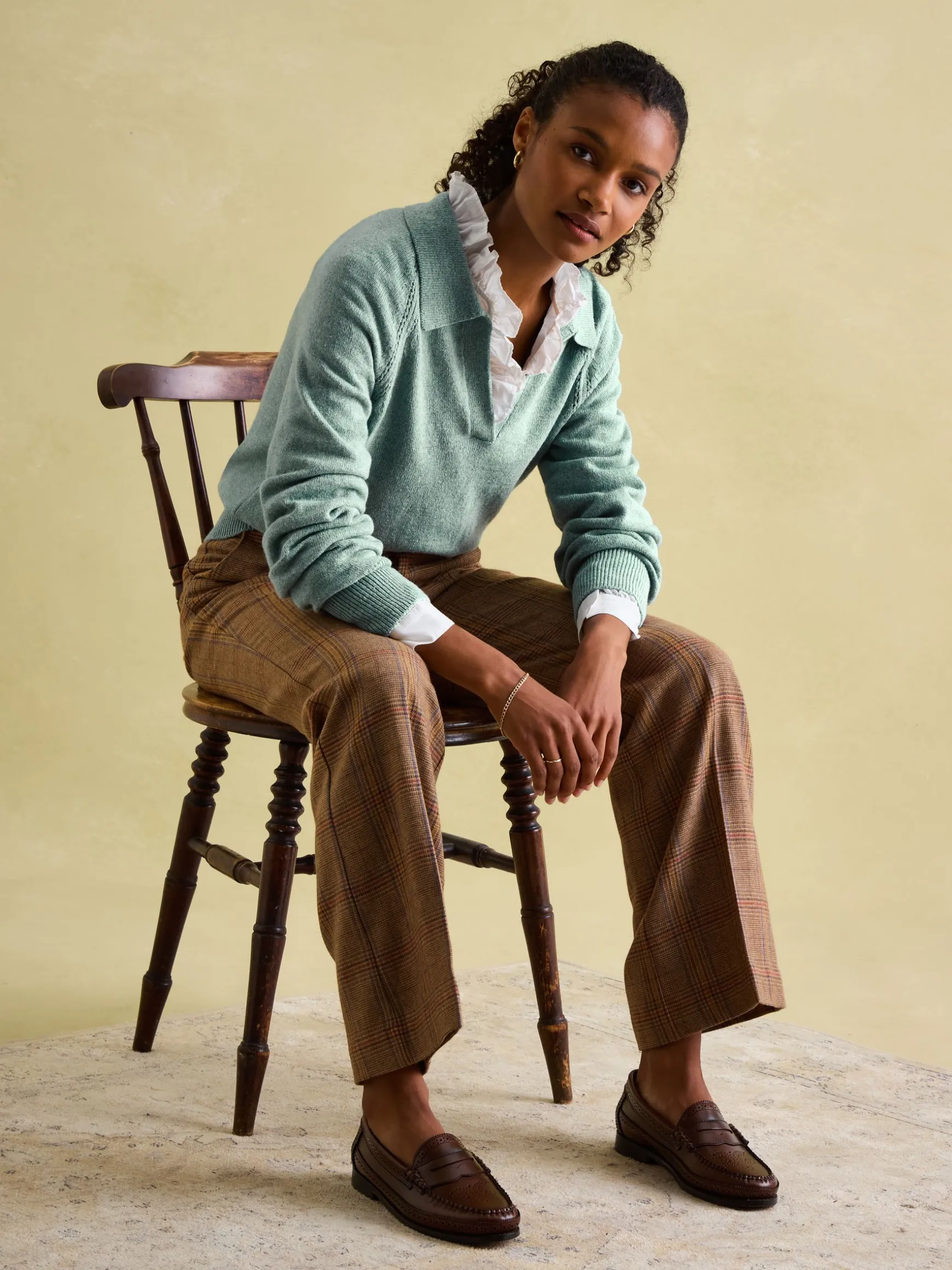 Mia Teal Blue Pointelle Jumper with Open Collar