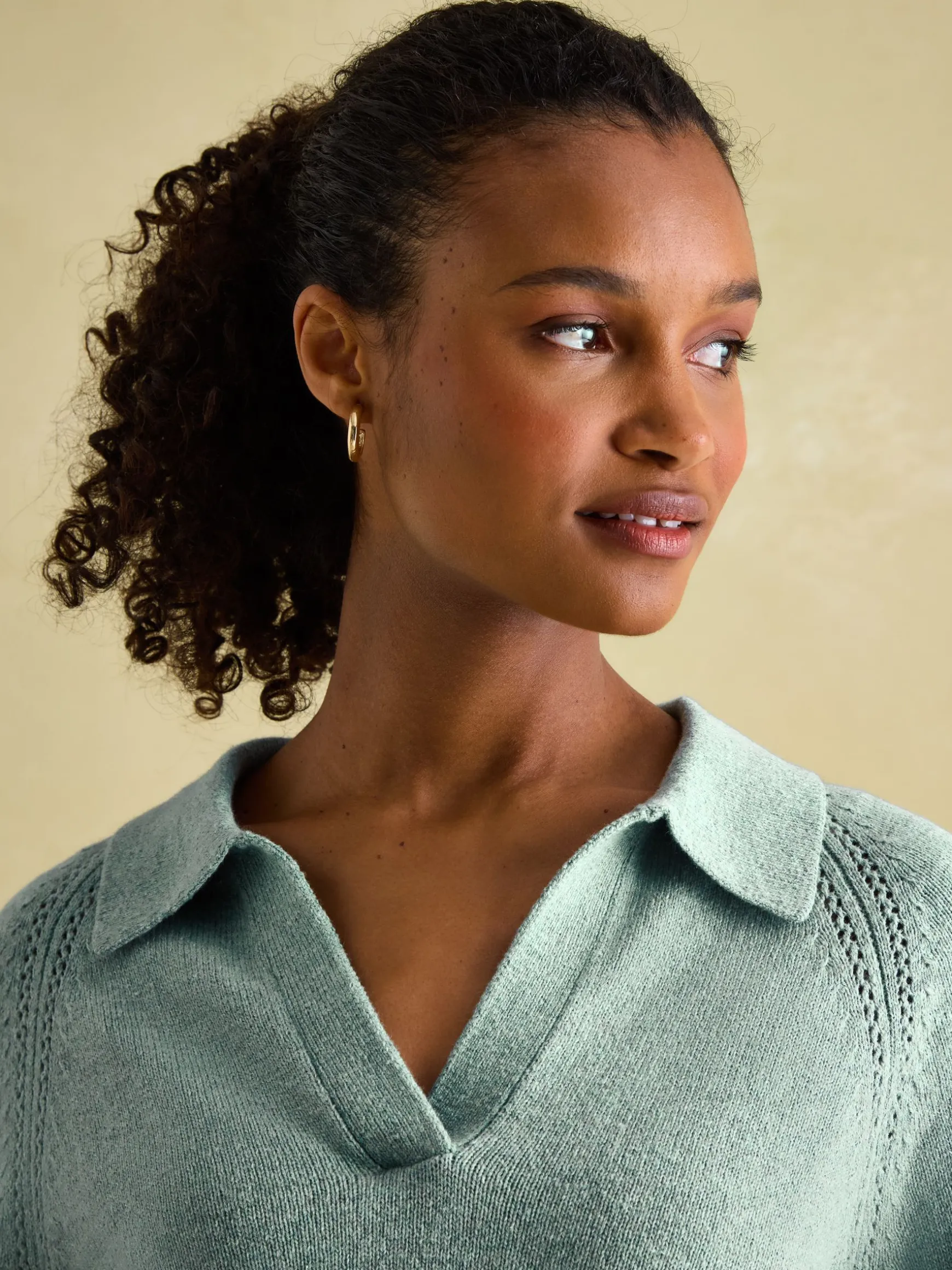 Mia Teal Blue Pointelle Jumper with Open Collar