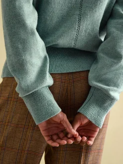 Mia Teal Blue Pointelle Jumper with Open Collar