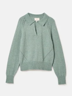 Mia Teal Blue Pointelle Jumper with Open Collar