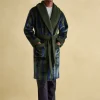 Montague Green & Navy Stripe Fleece Lined Dressing Gown