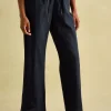 Navy Blue Linen Blend Trousers