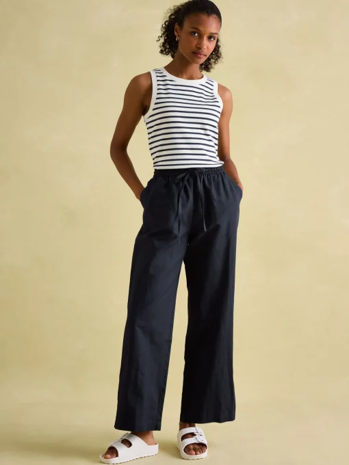Navy Blue Linen Blend Trousers