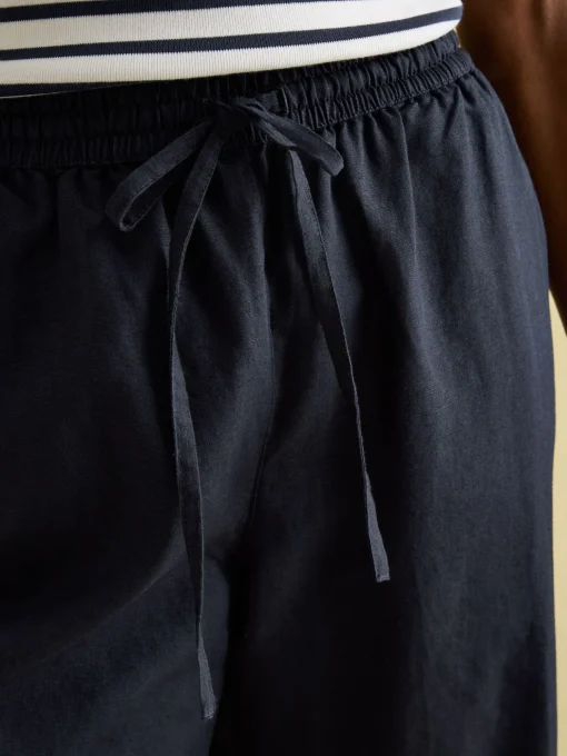 Navy Blue Linen Blend Trousers