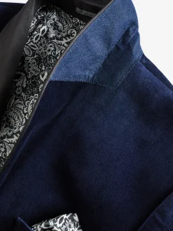 Navy Slim Fit Velvet Blazer