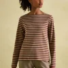 New Harbour Chocolate Brown pink Boat Neck Breton Top
