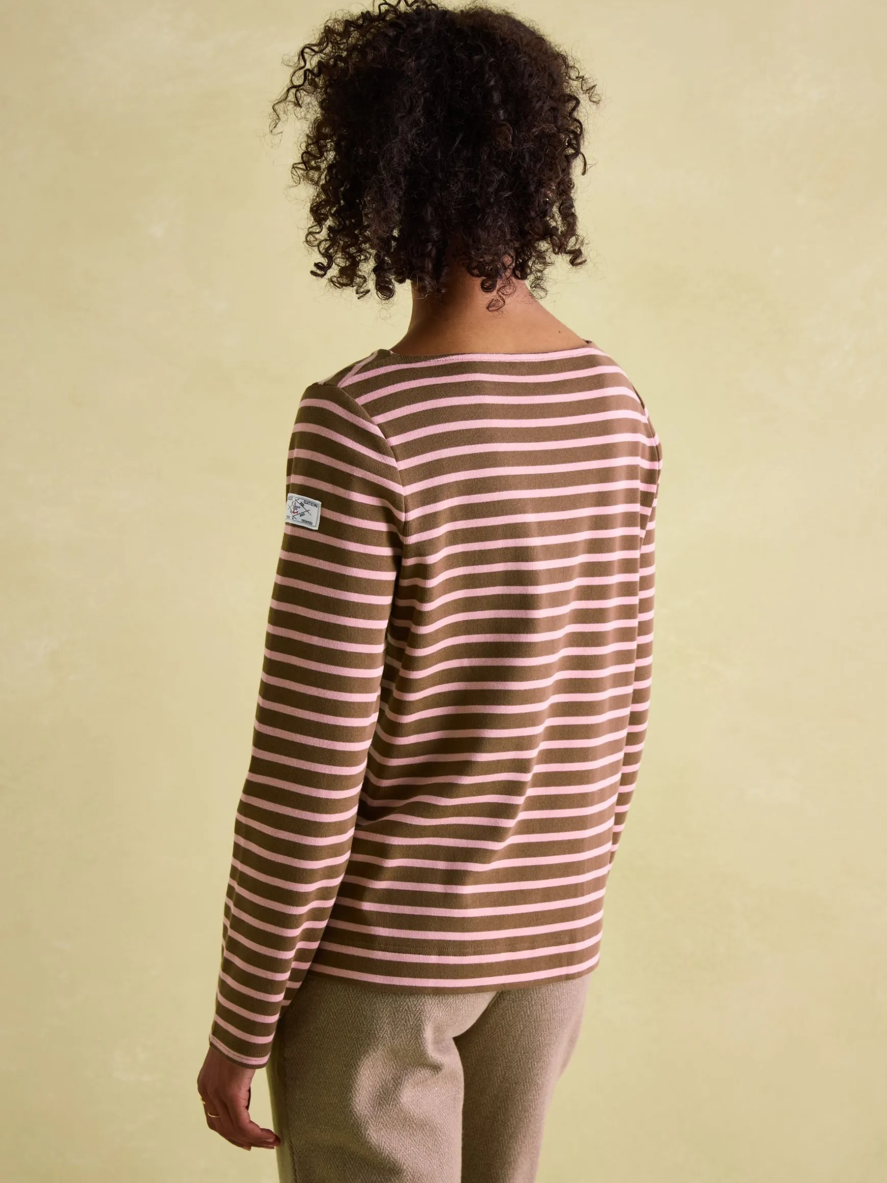 New Harbour Chocolate Brown pink Boat Neck Breton Top