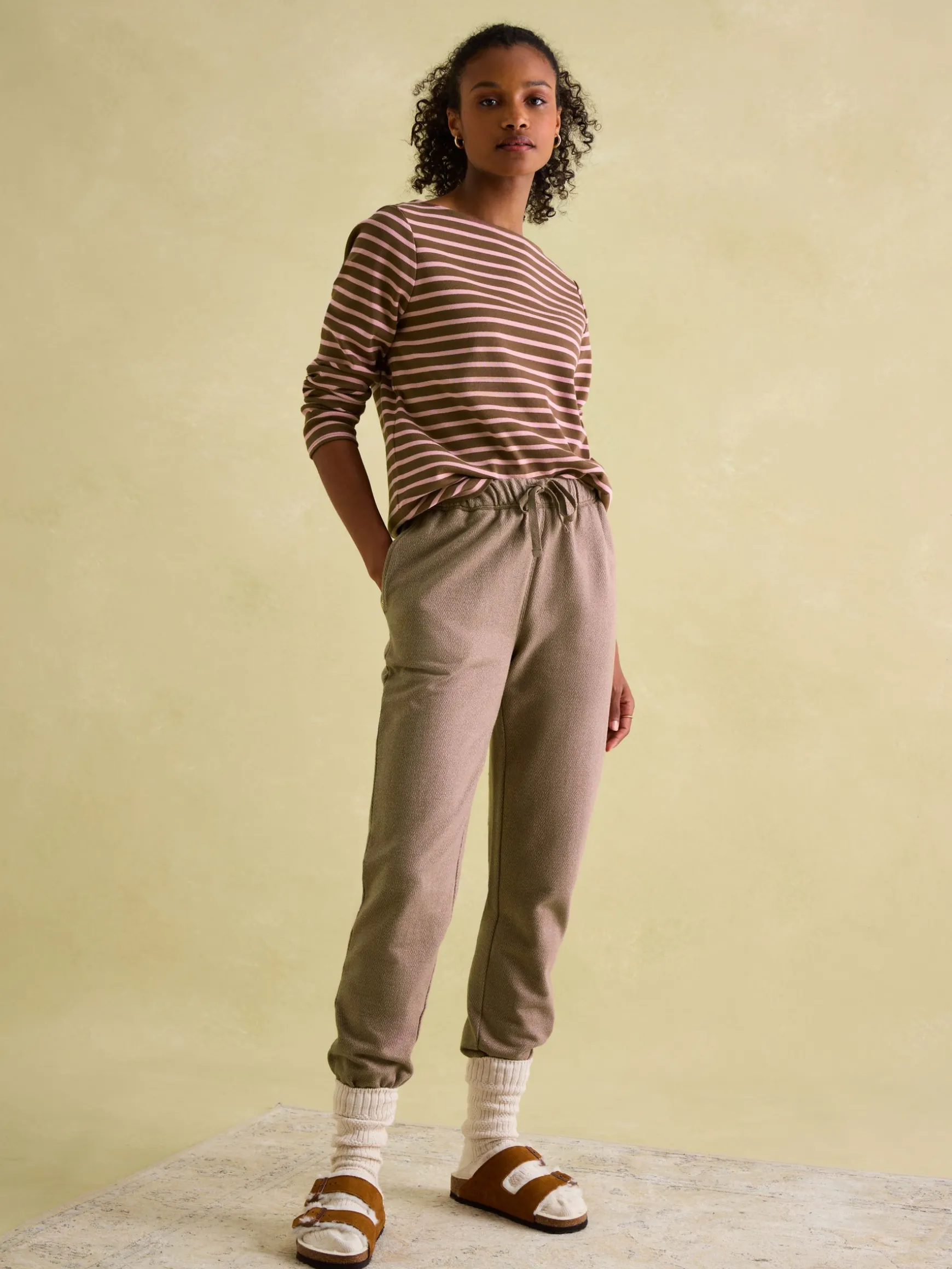 New Harbour Chocolate Brown pink Boat Neck Breton Top