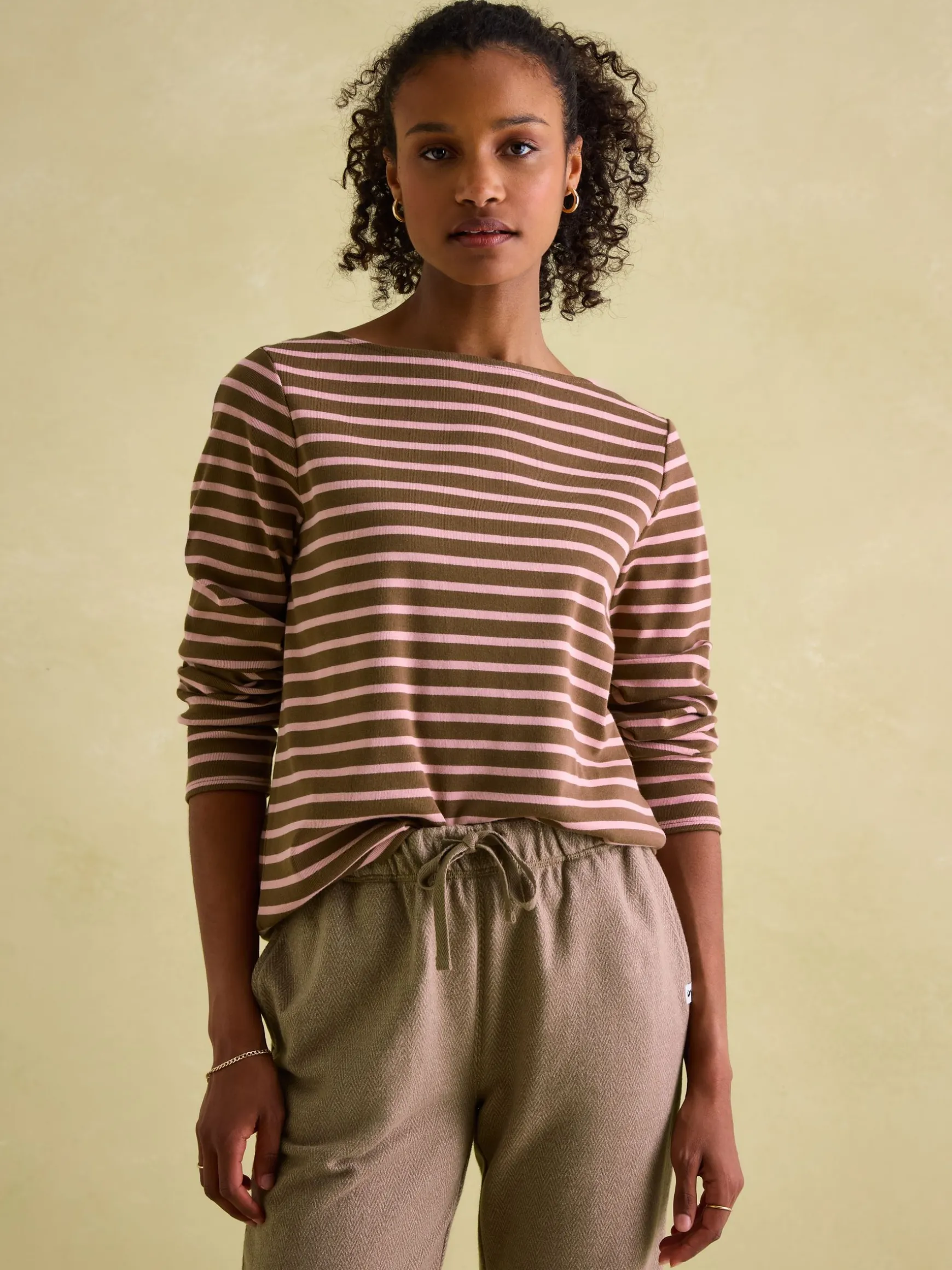 New Harbour Chocolate Brown pink Boat Neck Breton Top