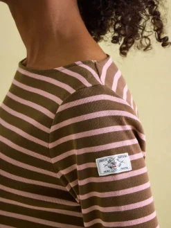 New Harbour Chocolate Brown pink Boat Neck Breton Top