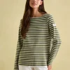 New Harbour Green stripe Boat Neck Breton Top