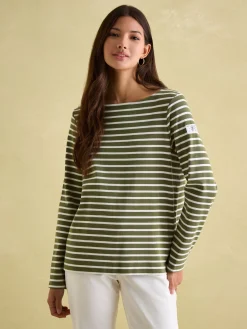 New Harbour Green stripe Boat Neck Breton Top
