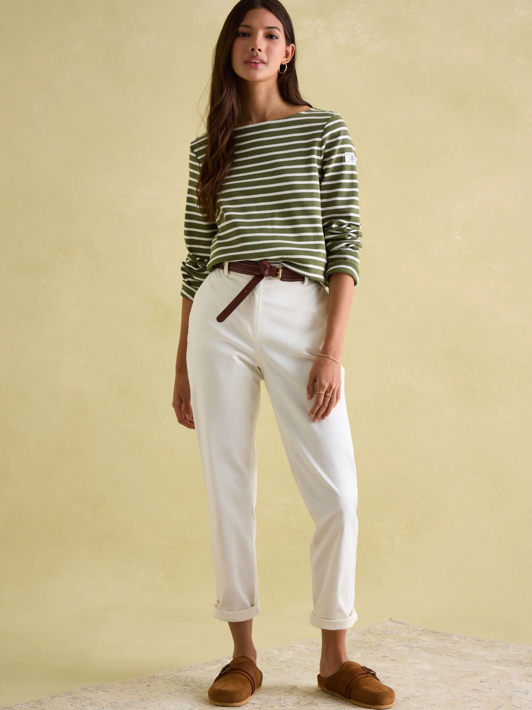 New Harbour Green stripe Boat Neck Breton Top