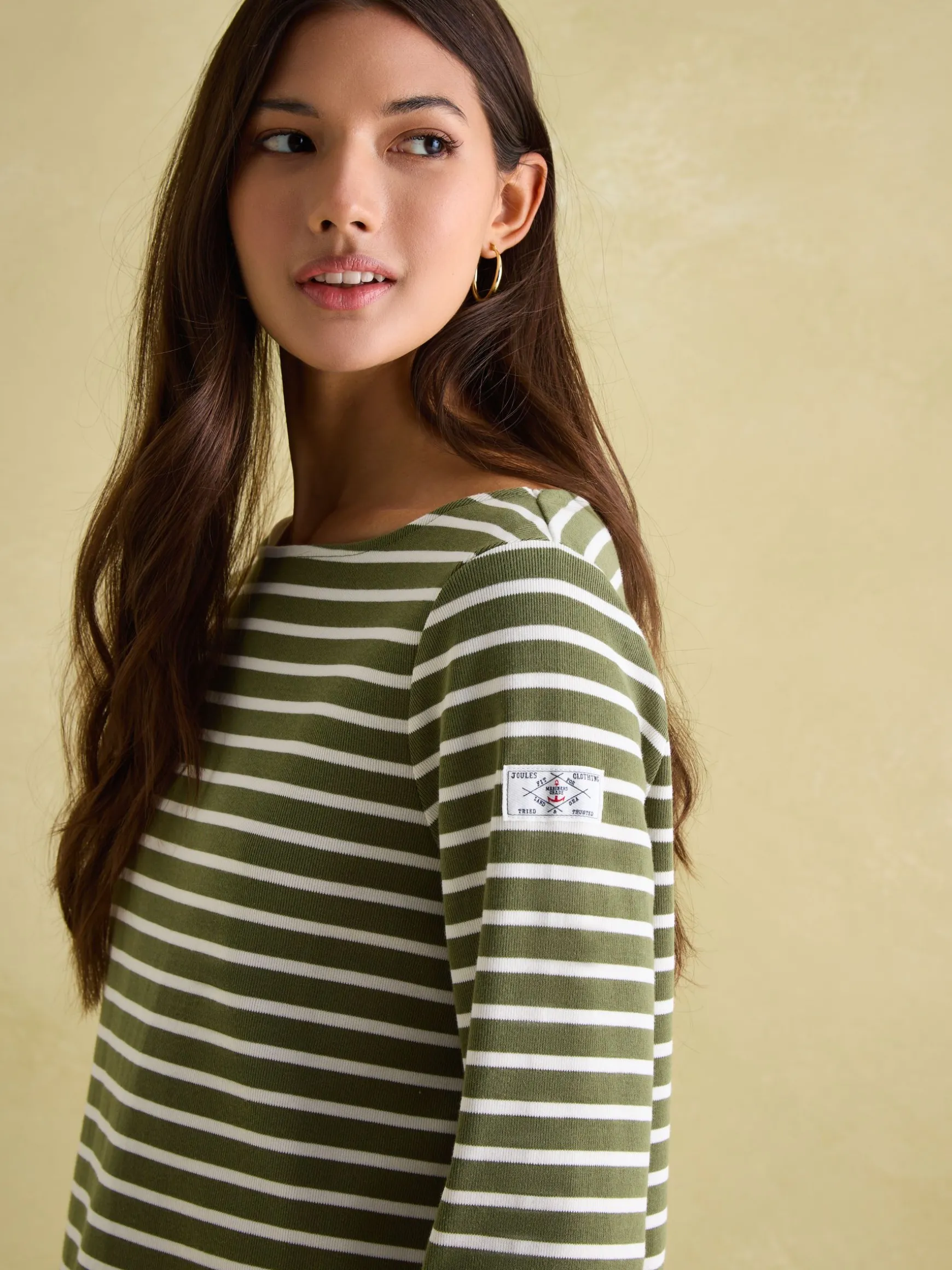 New Harbour Green stripe Boat Neck Breton Top
