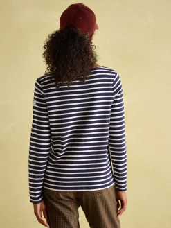 New Harbour Navy & White Striped Boat Neck Breton Top