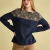 New Harbour Navy Damask Boat Neck Breton Top