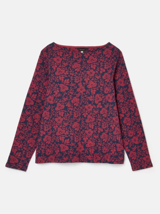 New Harbour Red Floral Boat Neck Breton Top