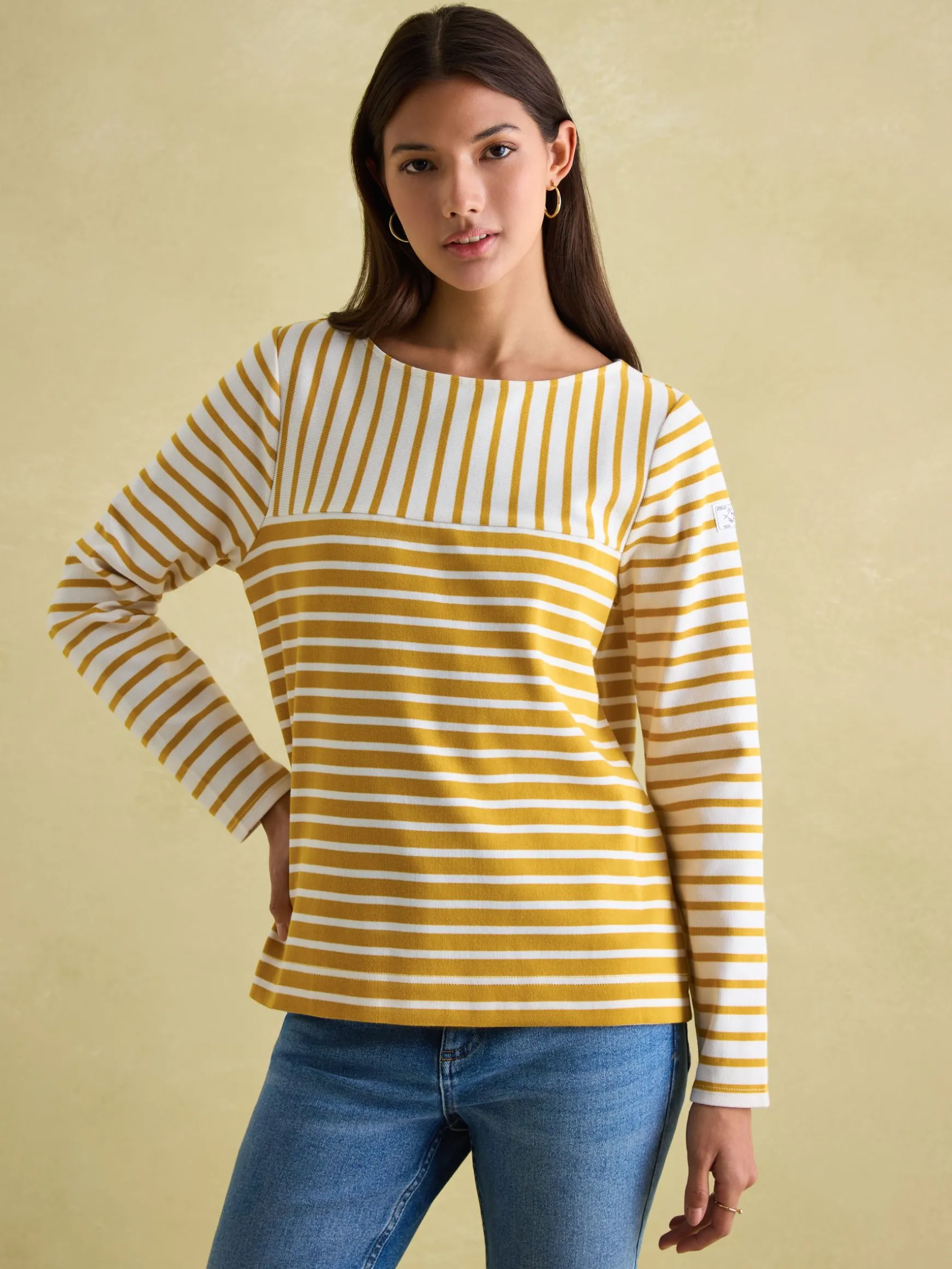New Harbour Yellow/ Cream Boat Neck Breton Top