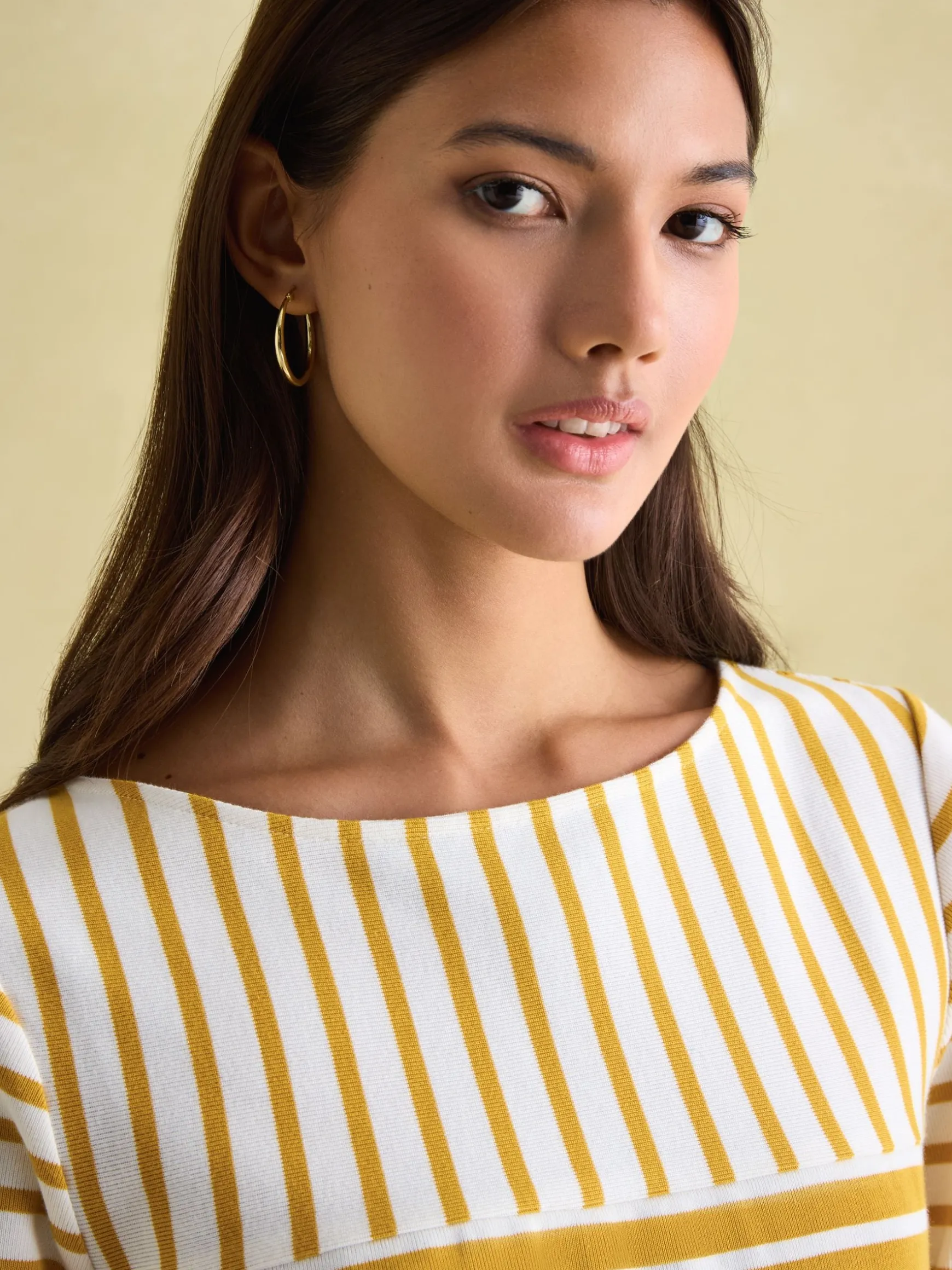 New Harbour Yellow/ Cream Boat Neck Breton Top