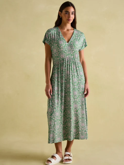 Nia Green Jersey V-Neck Beach Dress