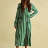Nia Green Long Sleeve Midaxi Dress