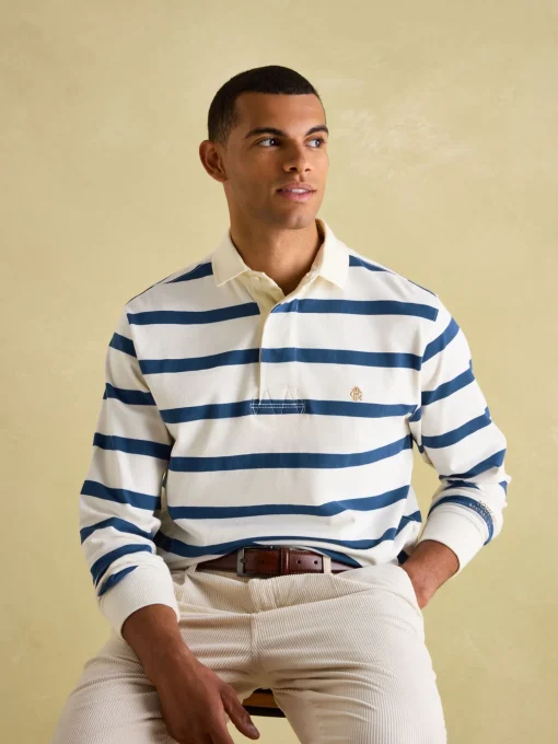 Onside Cream & Blue Striped Rugby Shirt
