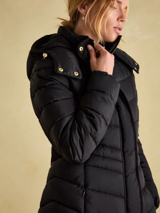 Pembury Black Showerproof Longline Padded Coat With Hood