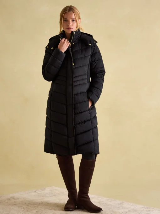Pembury Black Showerproof Longline Padded Coat With Hood