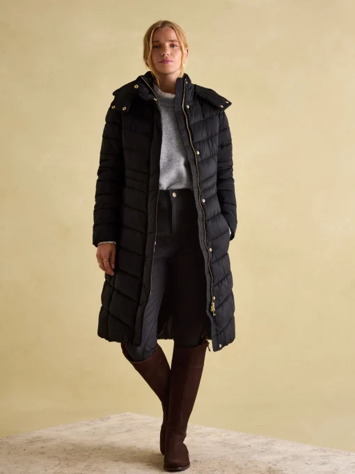 Pembury Black Showerproof Longline Padded Coat With Hood