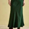 Penelope Green Paisley Satin Midi Skirt