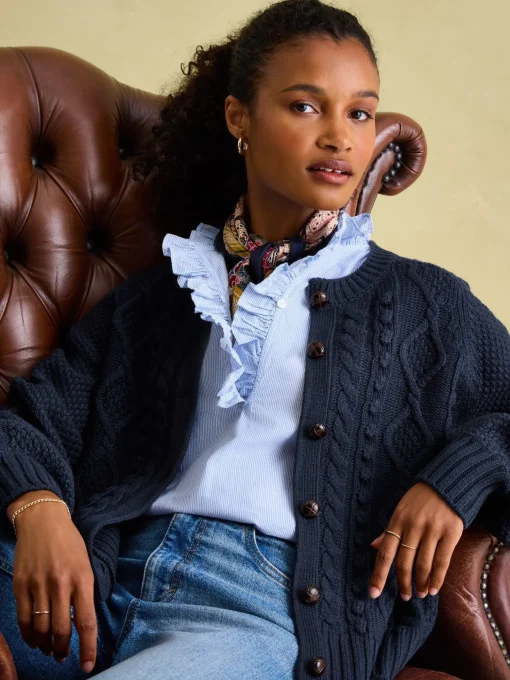 Rafferty Navy Blue Cable Knit Cardigan