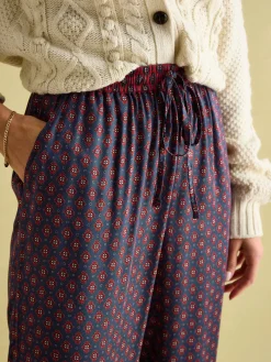 Red & Navy Satin Wide Leg Trousers