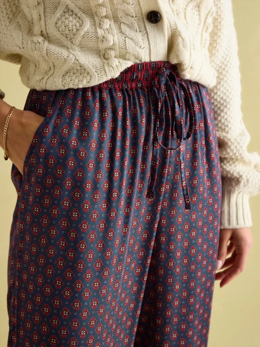 Red & Navy Satin Wide Leg Trousers