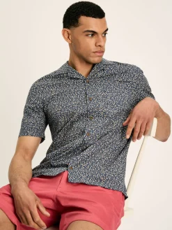 Revere Blue Floral Printed Short Sleeve Shirt