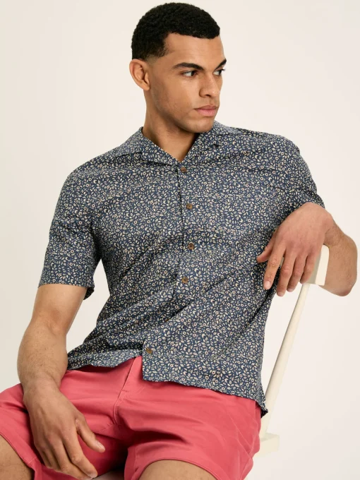Revere Blue Floral Printed Short Sleeve Shirt