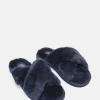 Romilly Navy Faux Fur Slippers
