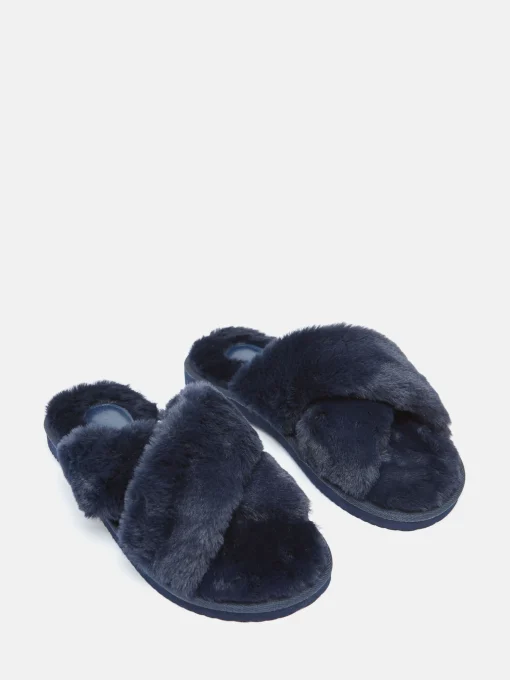 Romilly Navy Faux Fur Slippers