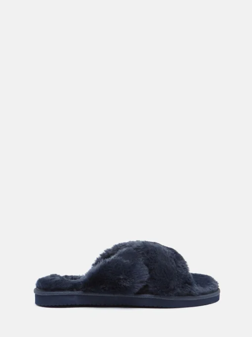 Romilly Navy Faux Fur Slippers