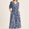 Rosalie Blue & White V-Neck Frill Dress