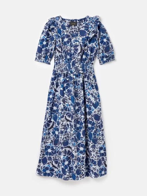 Rosalie Blue & White V-Neck Frill Dress