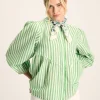 Rowan Green/White Gathered Sleeve Blouse