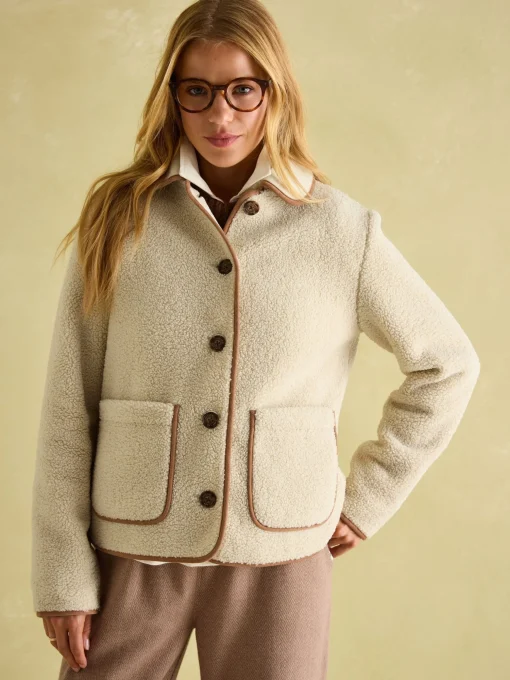 Sadie Cream Button Down Fleece Jacket