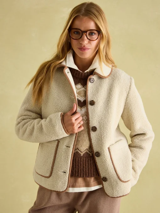 Sadie Cream Button Down Fleece Jacket